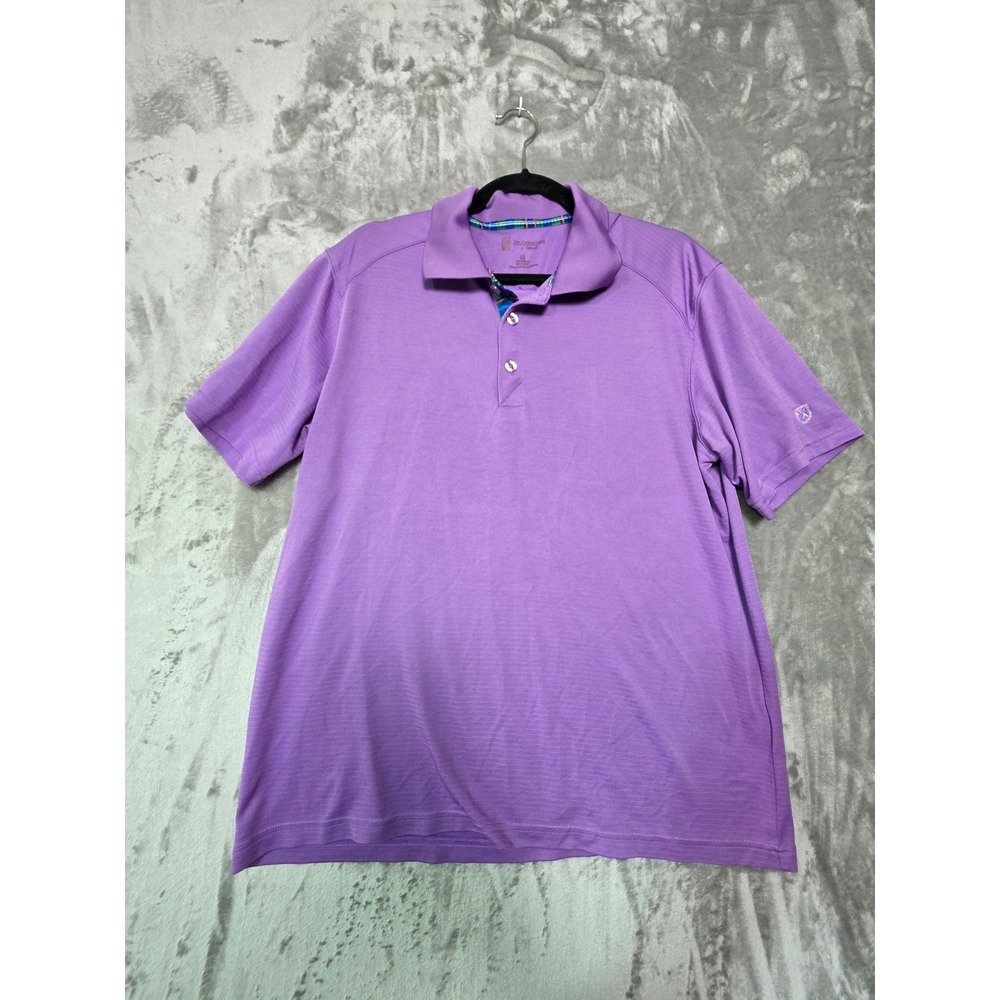 St. Andrews of Scotland Mens Purple Plaid Trim Golf Polo Shirt Large